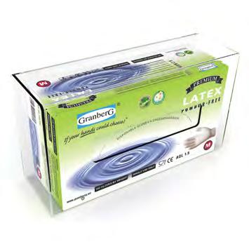Dispenser för engångshandskar Plexiglas. Allsidig. Passar till de flesta förpackningar med engångshandskar. 25 cm. Höjd: 13 cm. Djup: 8 cm.