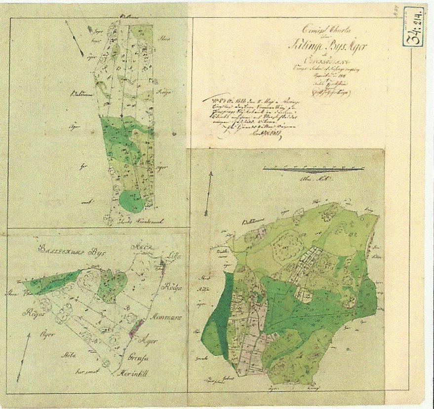 Kartan på föregående sida upprättades i samband med storskiftet 1818. Ägare till Kilinge eller Kylinge som det står på kartan var bergsmännen Anders Månson och Olof Andersson i Gettorp.