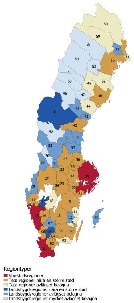 Andel av befolkning som bor i stora städer och regioner Växande