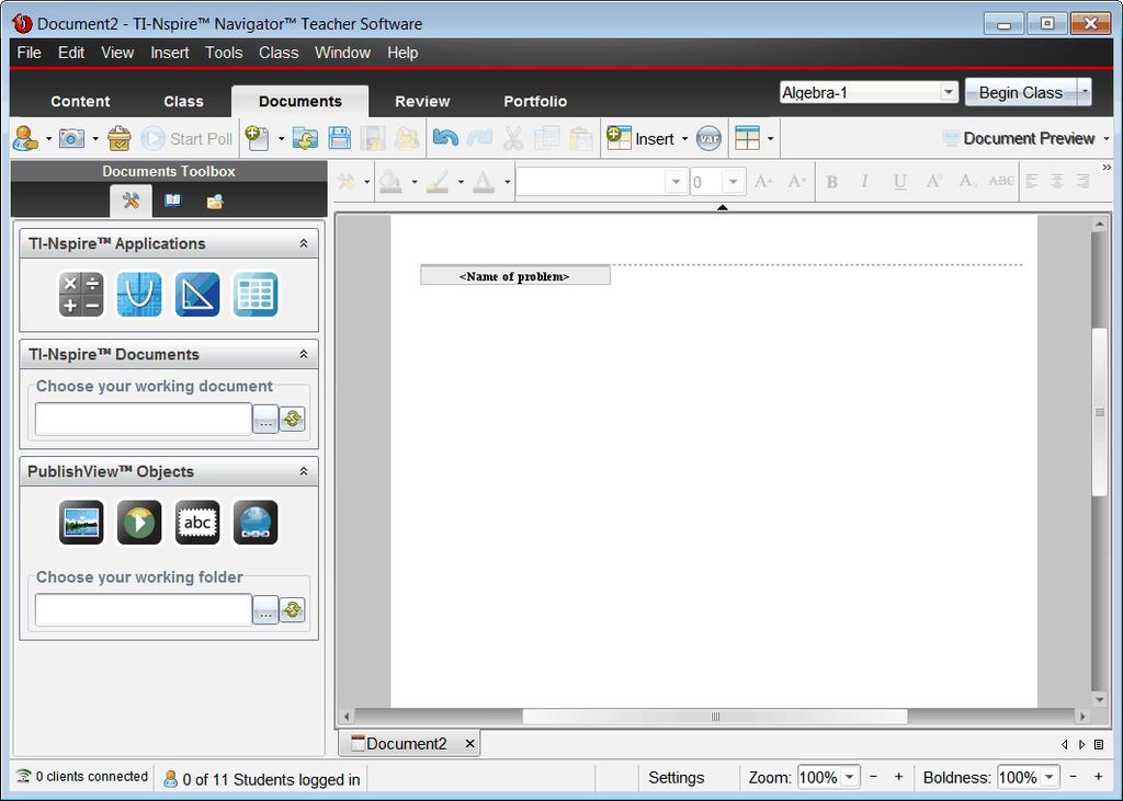 Obs: PublishView -dokument kan delas med TI-Nspire Navigator NCsystemet.