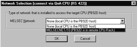 Konfiguration av nätverk med ProfiMap Välj lokal eller remote anslutning. Välj MELSECNET/10 eftersom DP-master är placerad ute i MELSECNET/10-nätverket.