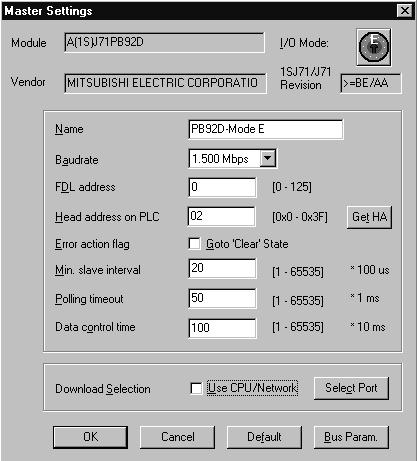 Konfiguration av nätverk med ProfiMap Parametrar Beskrivning Network Type Val av nätverkstyp, i detta exemplet Ethernet Start I/O No. Huvudadress på Ethernet-modul i PLC-systemet.