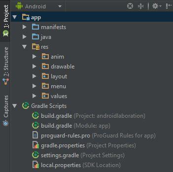 Android Studio Projektstruktur Separation av kod och resurser.