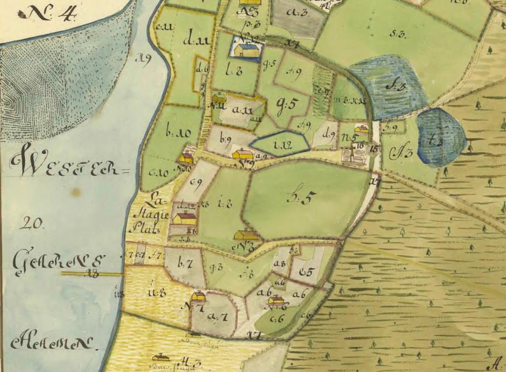 1 Kart och arkivstudier Kartorna som studerats är Geometrisk avmätningskarta från 1701, Charta öfwer hemanet Ammor (med flera där bland annat hambngården redovisas) från 1742, Storskifteskartan från