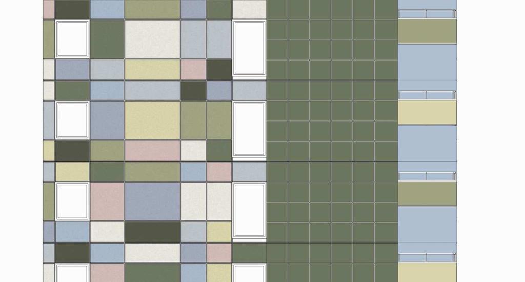 Gestaltningsprinciper Bebyggelse Studenthuset har relativt smäckra kortsidor, 15 meter inklusive balkong/utrymningstrappa, och