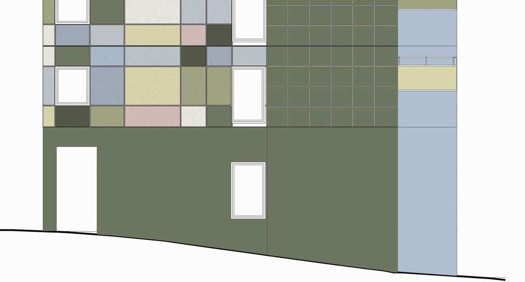 avviker från övriga delar av huset. Huvudentrén är indragen i hörnet och ger ett naturligt skärmtak.