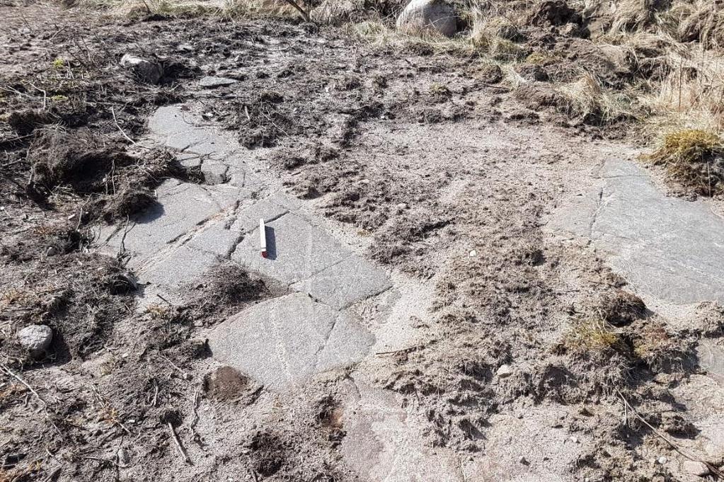 5 BERGGRUNDSGEOLOGI Berggrunden i området består av grå till röd gnejs med kornstorlek varierande från medel- till grovkornig.