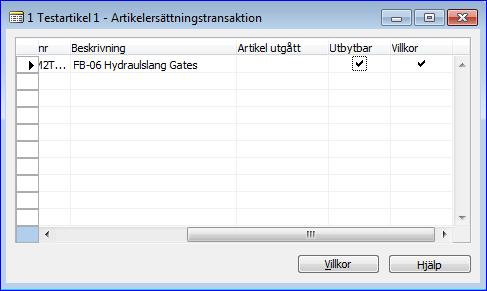 Det kan anges obegränsat med ersättningsvaror. I exemplet nedan är det angivet två möjliga ersättningsvaror Skapa ersättning för artikel som utgår.