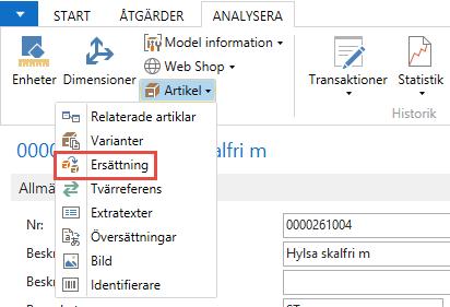 Gå till menyfliken Analysera och klicka på Ersättning: När du har klickat kommer följande skärmbild fram: Fältet Variantkod