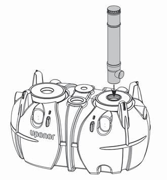 Anslut inkommande rör Ta bort skyddsproppen på tanken, smörj tätningsringen och tömningsröret med Uponor smörjmedel och montera därefter tömningsröret på tanken.