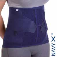 RYGGORTOSER Navy X hög LSO - Elastisk luftig gördel i extra stadigt och slitstarkt material. Modellen är extra hög och har delad förslutning framtill samt extra dragband för ökad stabilisering.