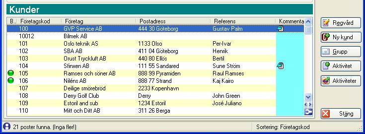 Kopplade register En listbox ger möjlighet att fälla ner en lista, för att därifrån välja mellan flera värden. En del av listboxarna kan starta en registervårdsrutin genom ett klick på rubrikraden.