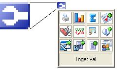 Listkontroller har alltid en verktygsknapp, som vid klick öppnar en verktygspalett i nedre högra hörnet.