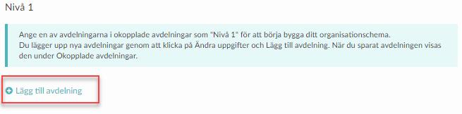 - Klicka på + Lägg till avdelning. - Skriv namnet på avdelning i fältet Kod och Namn. Avsluta med att klicka på knappen Spara.