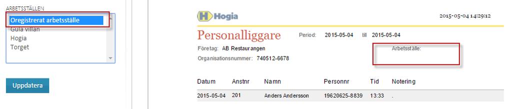 För genomförda stämplingar kan du se historik för stämplingen. Detta gör du genom att klicka på pilikonen för den stämpling som du önskar se historik för.