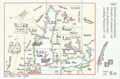 Miniatyrark I, Finlandia 88 från 1985 visar Sverige-Finlands äldsta postkarta från 1698. fortlöpande eventuella formella förändringar.