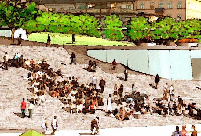 Den blir en symbol för länken mellan stadsdelarna och kan få en intressant betydelse för stadslivet. De som går i trappan har målpunkter som gör att de främst kommer att använda kanterna.