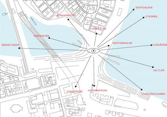 BIG/NOD:s förslag från sydost mot Gamla Stan. Höjdskillnader mellan Södermalm och Gamla Stan tas upp i mjukt formade ramper som också öppnar för entréer till bakomliggande verksamheter.
