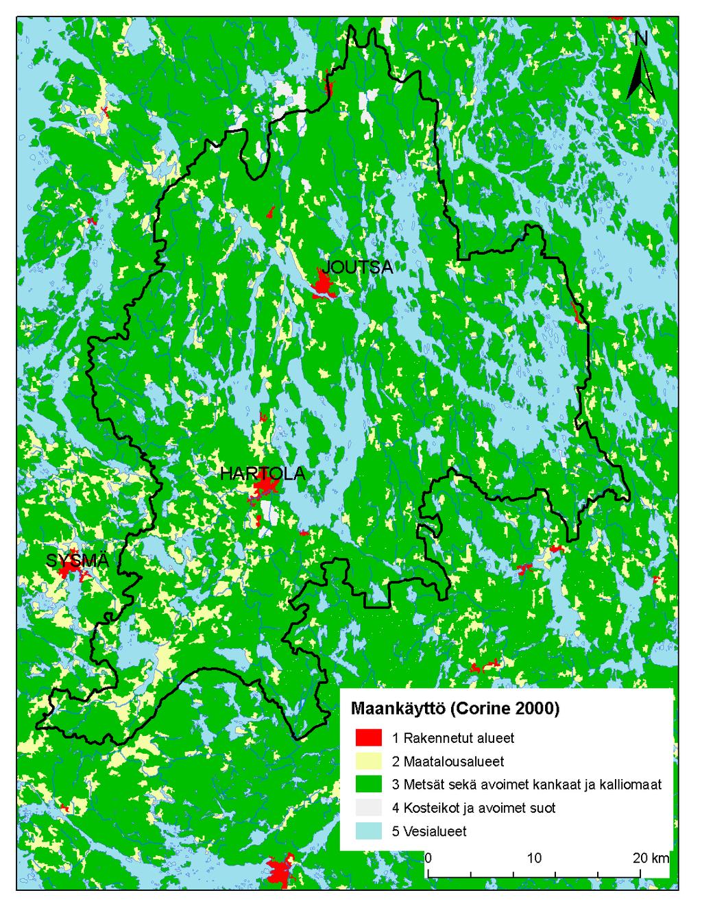 SYKE, EEA Tabell 18. Markanvändning i Sysmä-ledens avrinningsområde 14.8 (källa: CLC2000 markanvändning/marktäckning, 25m).