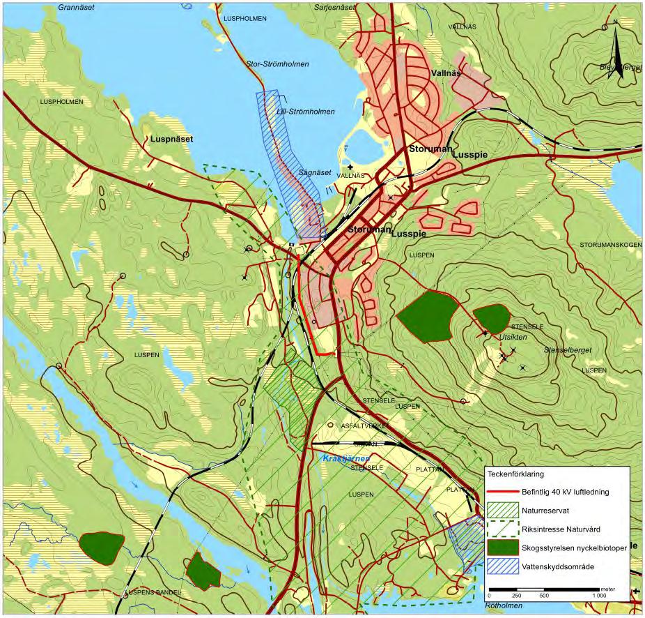 Figur 8. Utpekade naturmiljöer i närheten av sökt alternativ. Naturvårdsverket ansvarar i dag för urvalet, översynen och justeringar av riksintresseområden för naturvård.