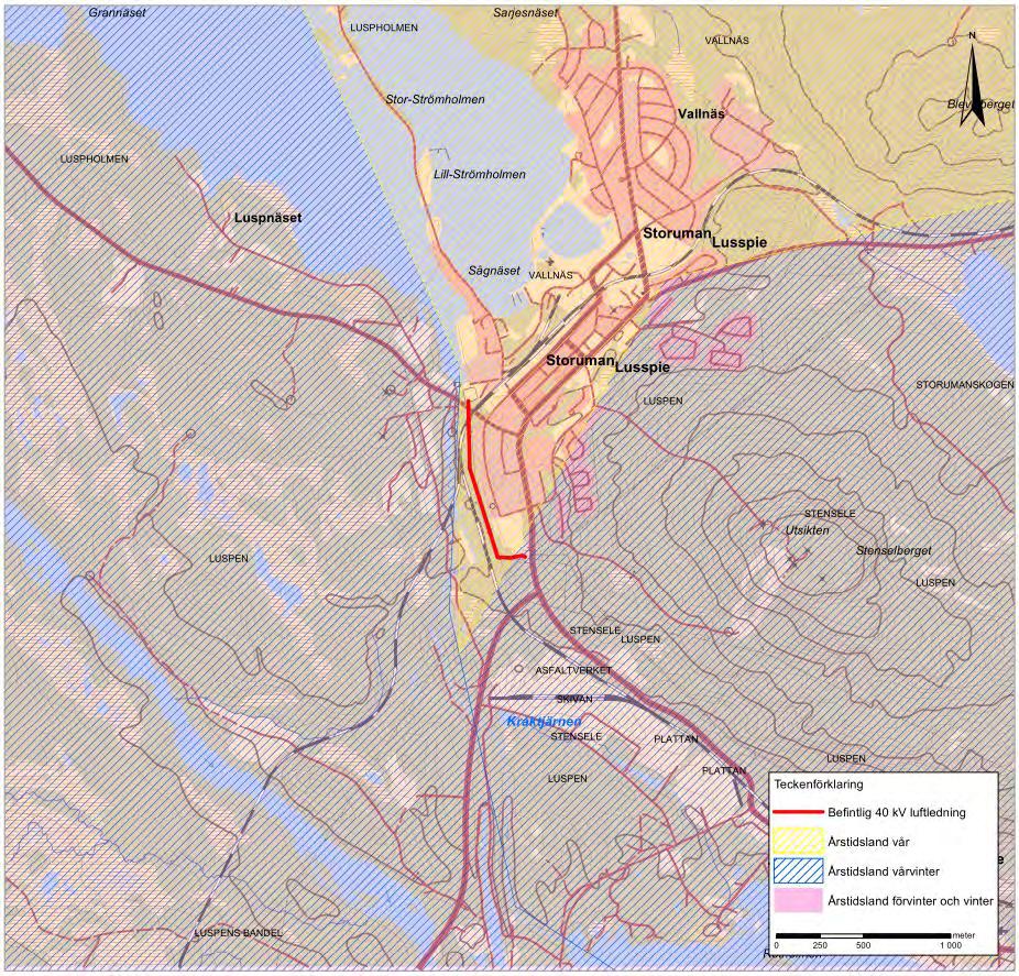 Figur 9. Karta över rennäringen i området kring sökt alternativ 6.7.1 Hänsynsåtgärder Inga hänsynsåtgärder med avseende på rennäring bedöms vara nödvändiga. 6.7.2 Konsekvensbedömning Sökt alternativ kan påverka renarna genom att de undviker området kring ledningen.