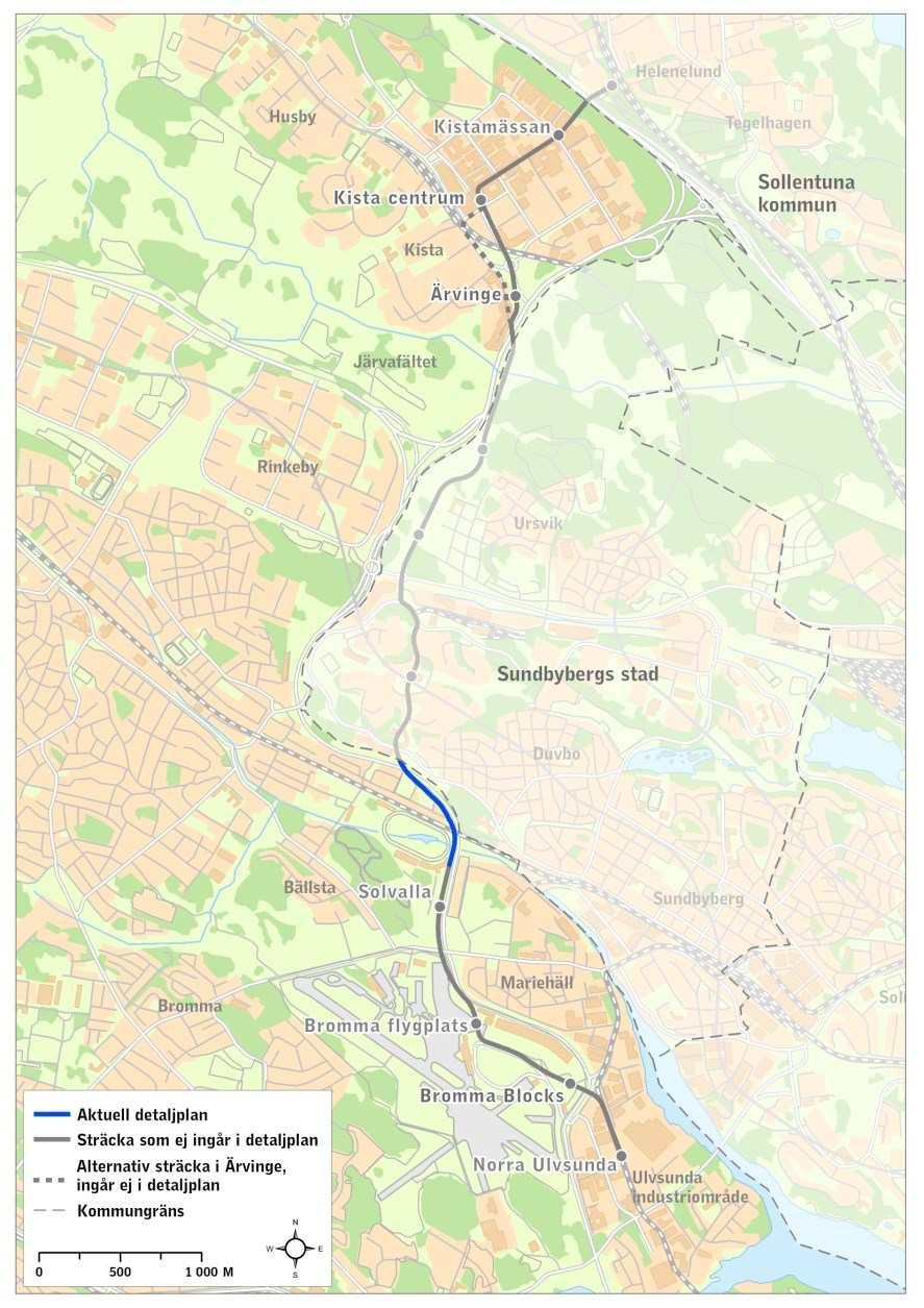 Sida 6 (33) Totalt är Kistagrenen 8 km lång, omfattar 10 nya hållplatser och passerar genom kommunerna Stockholm, Sundbyberg och Sollentuna.