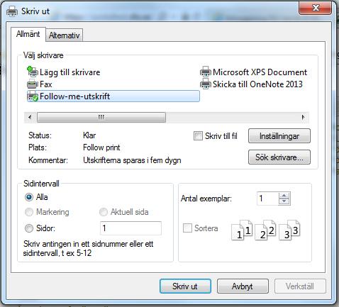 En ny dialogruta kommer upp, där anger du den skrivare som
