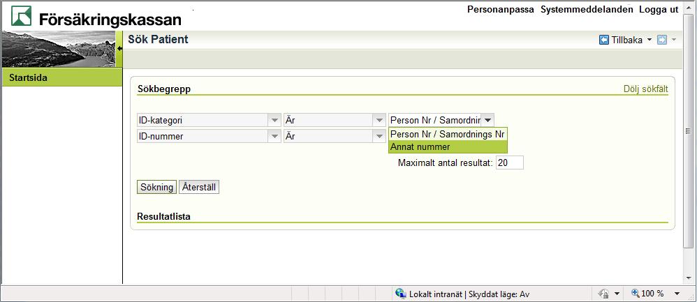 3 Sök patient Detta avsnitt beskriver hur du gör för att söka fram en patient. 1. Logga in på Tandvårdssystemets startsida. 2. Klicka på länken Patient i rutan Sök för att öppna bilden Sök Patient. 3.