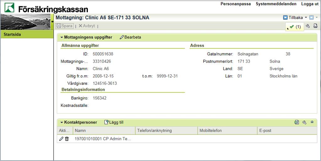 Klicka på knappen för att registrera den nya informationen i