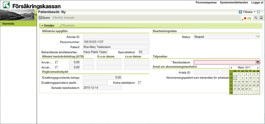 Om du vill snabba upp sökningen efter patienten går det bra att skriva in ID-nummer (t.ex. Person Nr/Samordnings Nr) direkt i fältet och tryck Enter eller TAB.