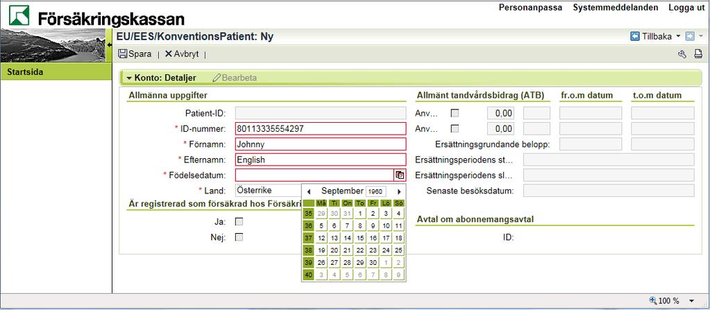 4. Ange patientens födelsedatum.