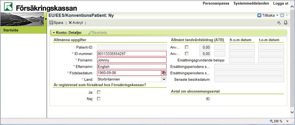 6. Klicka på knappen Spara för att patienten ska registreras i