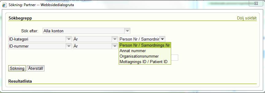 Här kan du välja att söka på Person Nr/Samordnings Nr eller Annat nummer.