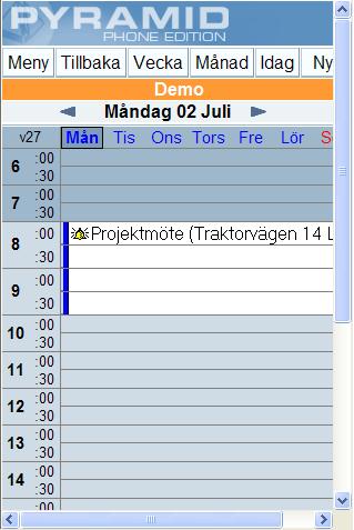 Mina uppgifter - Kalender För att få tillgång till denna funktion krävs att du har Pyramids CRM/Säljstöd. I kalendern kan du ta del av och boka möten online utan synkning.