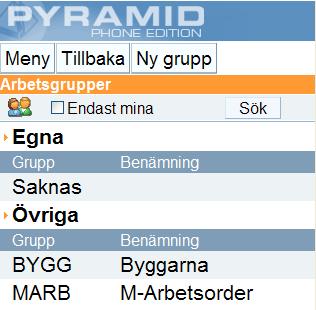 Mina uppgifter - Arbetsgrupper För att få tillgång till denna funktion krävs att du har Pyramids CRM/Säljstöd.