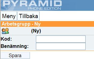 6.3. Skapa en ny grupp Kommandot Ny grupp är tillgänglig via menyvalets första dialog. Välj Ny grupp för att registrera en kod för en ny arbetsgrupp. KOD Ange kod för den nya arbetsgruppen.