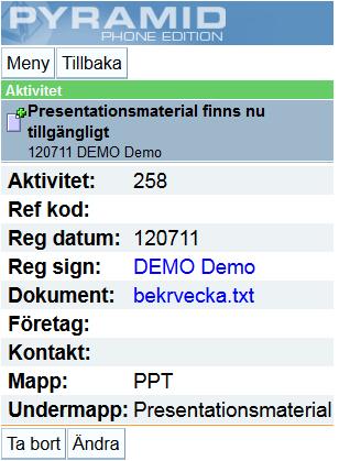 7.2. Öppna aktivitet i mapp eller undermapp När du klickat på önskad rubrik i mappen eller undermappen öppnas aktiviteten.