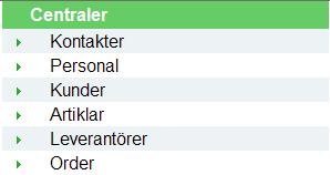 Centraler Från de olika centralerna är det möjligt att få snabb överblick över information om kunder, kontakter, artiklar, order/projekt,