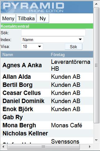 Centraler - Kontakter Kontaktcentralen kan användas för att söka och få fram adresser och telefonnummer till alla kontakter som har registrerats i Pyramid CRM/Säljstöd.