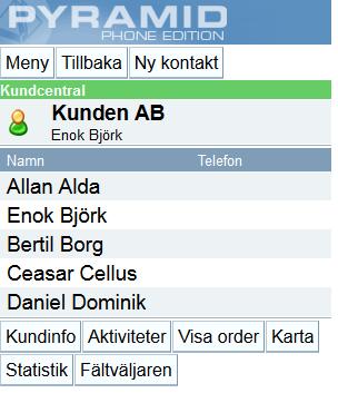 11.1. Se företagets Kontakter Via kundcentralen kan du klicka vidare på kommandot Kontakter. Kontakter som finns registrerade på kunden visas då i en lista.