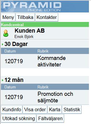 11.2.3. Aktiviteter Här visas alla aktiviteter som registrerats på kunden oavsett kontaktperson i Pyramid. Du kan endast ta del av innehållet i de mappar du har behörighet till.