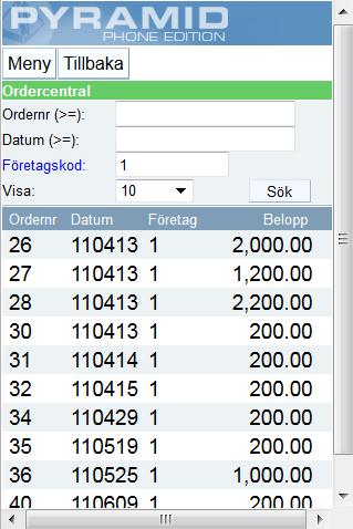 Centraler - Order I Ordercentralen ges tillgång till företagets orderregister. 14. Sök i ordercentralen TILLBAKA Kommandot Tillbaka, tar dig ett steg bakåt i taget.