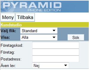 Sök i Kundstudio TILLBAKA Kommandot Tillbaka, tar dig ett steg bakåt i taget. Klickar du flera gånger, går du tillbaka flera steg. VÄLJ FLIK Rubrikerna Företagskod, Företag osv.