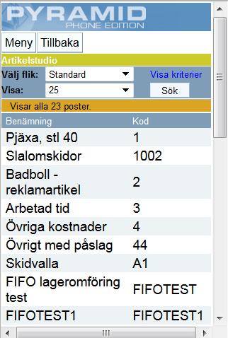 Studio - Artiklar I Artikelstudion kan du söka fram artiklar som matchar angivna sökvillkor enligt vald flik.