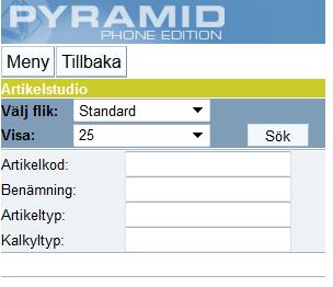 Klickar du flera gånger, går du tillbaka flera steg. VÄLJ FLIK Rubrikerna Artikelkod, Benämning osv. i bilden ovan hämtas från den valda flikens listkontroll.