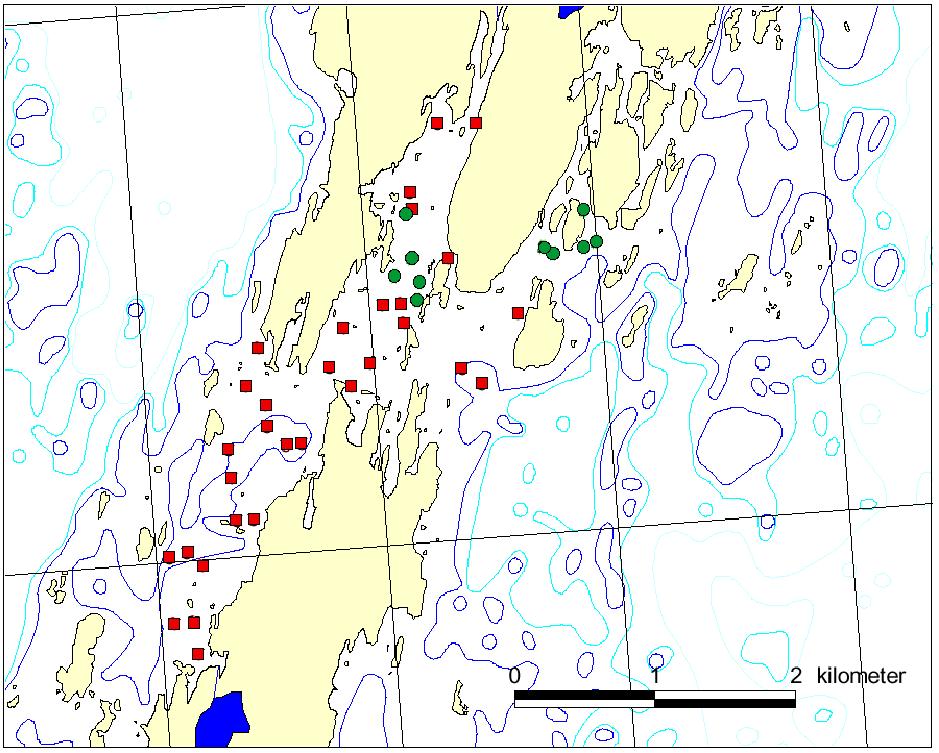 63 34' provfiske Nordiska nät Kustöversiktsnät djupkurva 3 m djupkurva 6 m djupkurva 1 m djupkurva 2 m 63 32' 2 5' 2 52' 2 54' 2 56' Figur 2b.