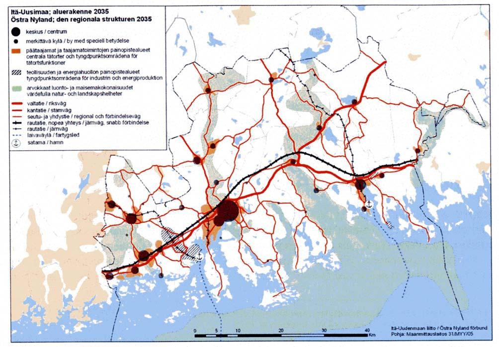 26 Östra Nylands förbund har i sin landskapsplanering med sikte på år 2035 framställt mål för Östra Nylands områdesstruktur.