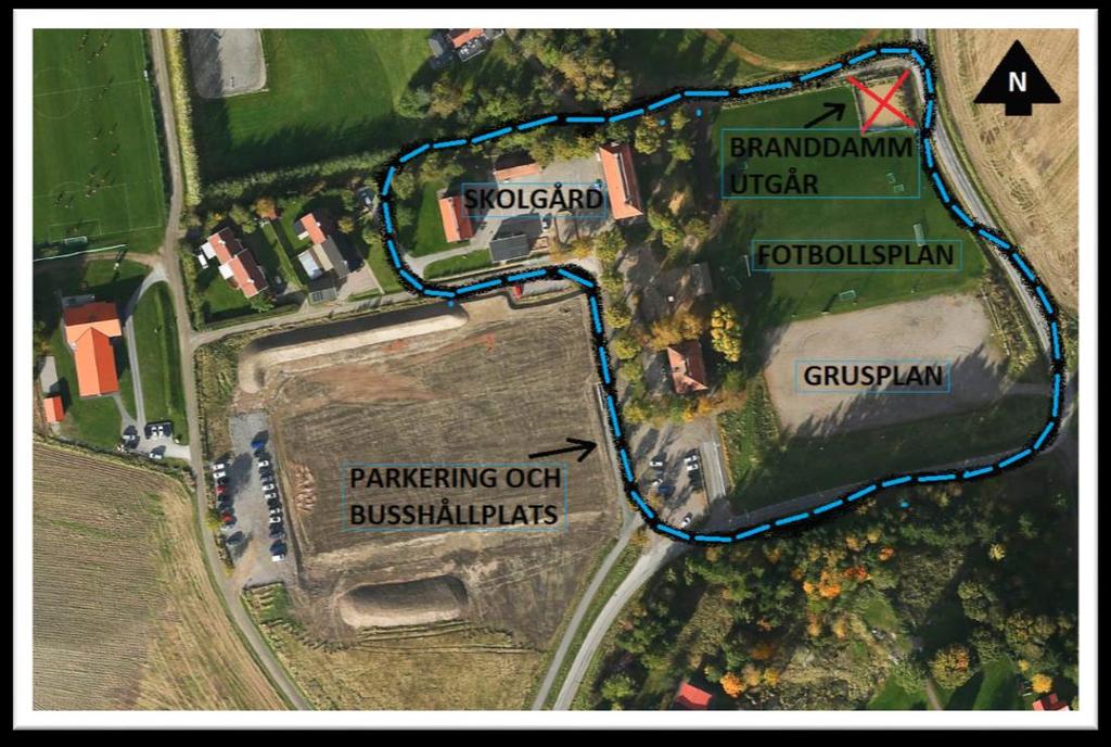 4 Befintliga förhållanden Beskrivning av området Planområdet består av grönytor med bl.a. en fotbollsplan samt en grusplan som också fungerar som en parkeringsyta.