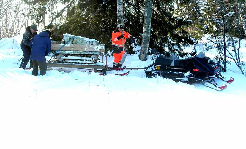 Mars 2018 Med en modern snöskoter hämtas här Sulo Hietalas Home made -snöskoter den 13 februari 2011. Skotern, byggd ca 1971, hade skyddats under den stora granen ett tiotal år.