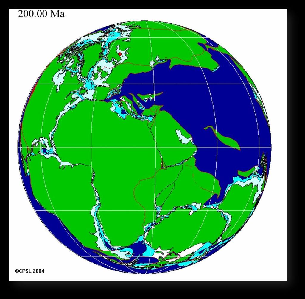 Jorden från 200 miljoner år sedan (Ma) till idag